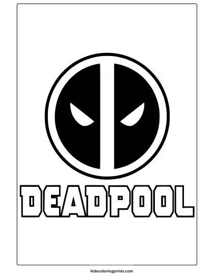 Deadpool Logo Coloring Page With A Circular Emblem And Bold Text, Perfect For Simple And Stylish Coloring Activities.