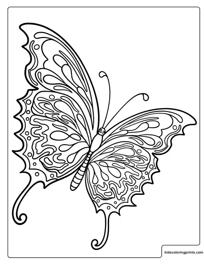 Detailed Butterfly Coloring Page With Ornate Wing Designs