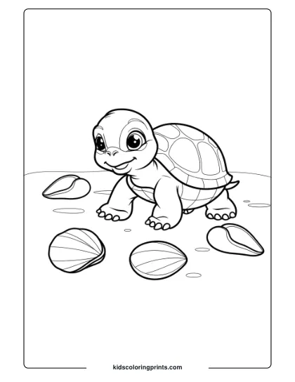 Turtle With An Ocean Background Coloring Page, Emphasizing Aquatic Details In A Serene Setting.