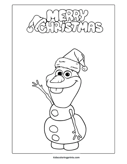 Olaf Coloring Page Wearing A Santa Hat.