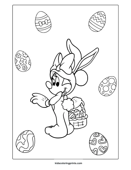 Minnie Mouse Coloring Page With Easter Basket.