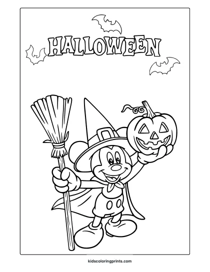 Mickey Mouse Coloring Page Dressed As A Witch.