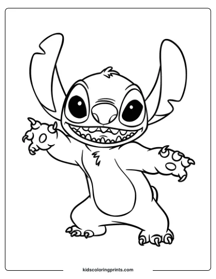Stitch, With A Playful Grin, Poses In This Fun Disney-Inspired Coloring Page.