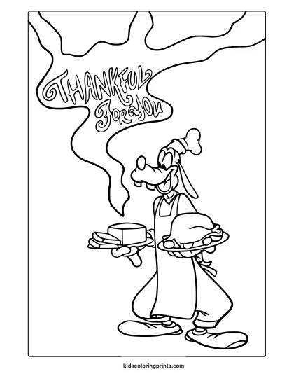 Goofy Coloring Page Holding A Turkey.