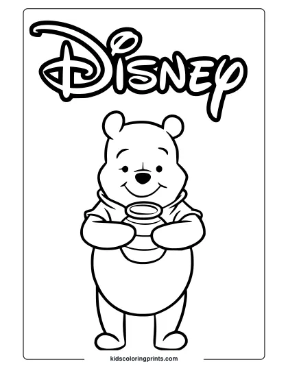 Disney’s Winnie The Pooh Coloring Page With 'Hunny' And A Flying Bee Coloring Page.