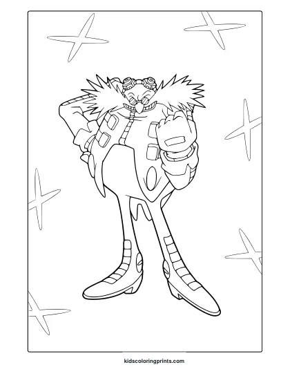 Coloring Page With Doctor Eggman In Robotic Design With Star Background.