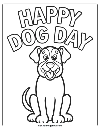 Cheerful Dog Celebrating Happy Dog Day With A Joyful Expression In A Coloring Page.