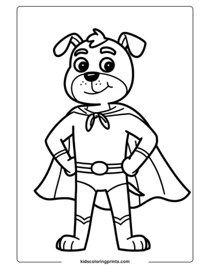 Superhero Dog Man Dressed In A Cape And Superhero Costume In A Dog Coloring Page.