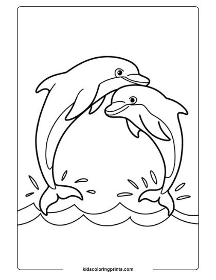 Two Dolphins Jumping In Harmony, A Joyful And Lively Coloring Page.