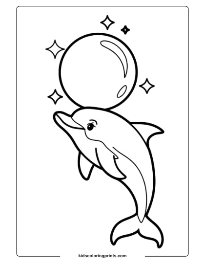 A Dolphin Playing With A Sparkling Bubble, Adding Fun To A Coloring Page.