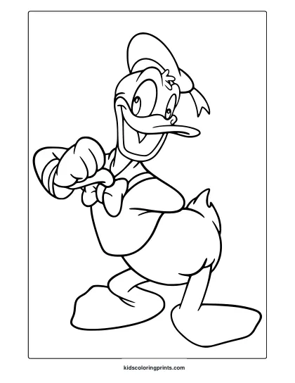 Donald Duck Coloring Page Pointing Forward.
