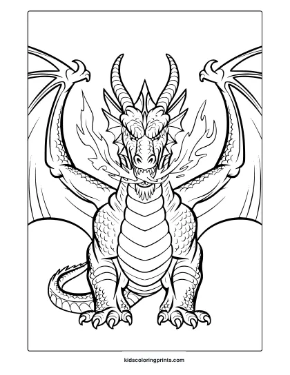 A Dragon Fire Coloring Page With A Detailed Dragon Exhaling Flames, Perfect For An Action-Packed Coloring Experience.
