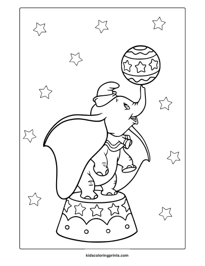 Dumbo Coloring Page Balancing On A Stand.