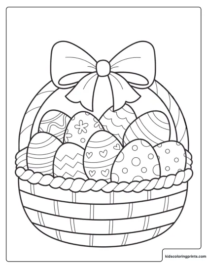 Easter Basket Filled With Decorated Eggs Coloring Page