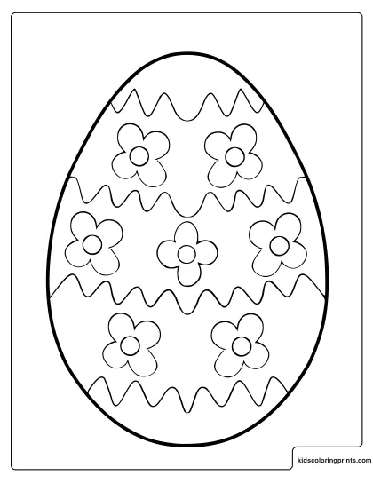 Easter Egg With Wavy Lines And Flowers Coloring Page