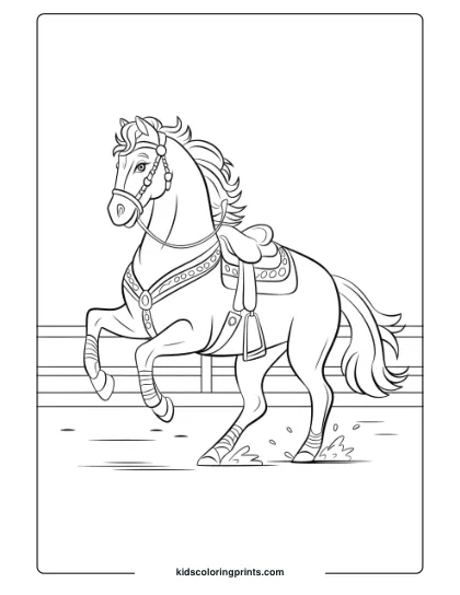 A Rodeo Horse In Mid-Action, Capturing Movement In A Detailed Coloring Page.