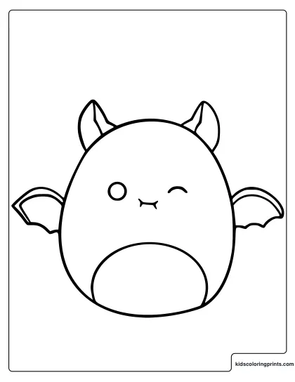 Emily The Bat Squishmallow Coloring Page With Wings And Winking Face.