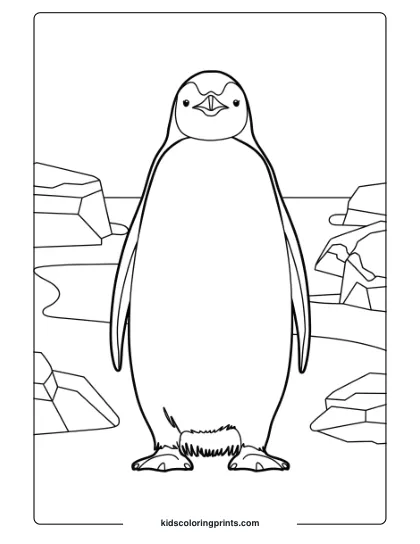 An Emperor Penguin In A Cold, Frozen Landscape, Ideal For A Serene Winter-Themed Coloring Page.