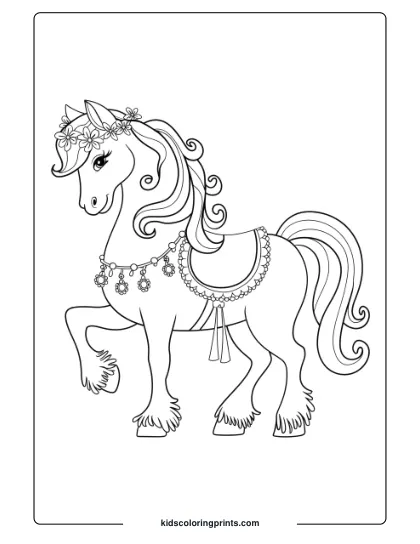 A Decorated Fairy Horse, Perfect For An Enchanting And Whimsical Coloring Page.