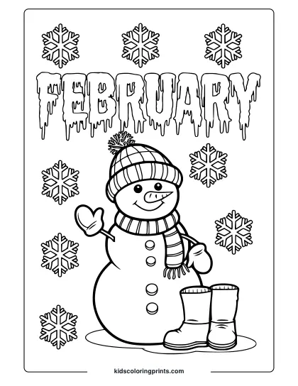 A Cheerful Snowman Surrounded By Snowflakes, Ideal For A February Coloring Adventure.