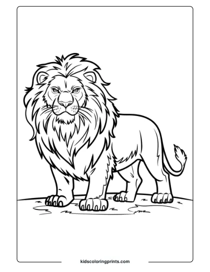 A Fierce Lion Guarding Its Land, A Perfect Lion Coloring Page For Kids Who Enjoy Powerful Animal Scenes.