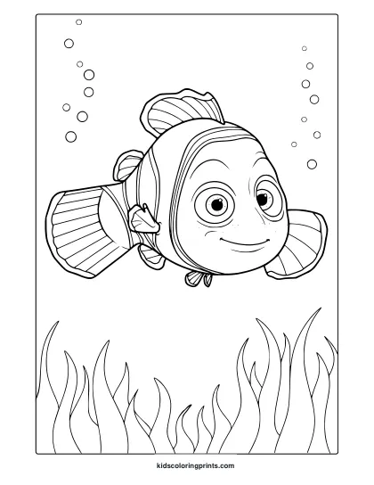 Nemo Coloring Page Swimming Underwater.