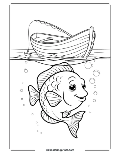 A Curious Fish Explores Beneath A Fishing Boat, Offering A Relaxing Scene That’s Perfect For Adding Peaceful Colors.