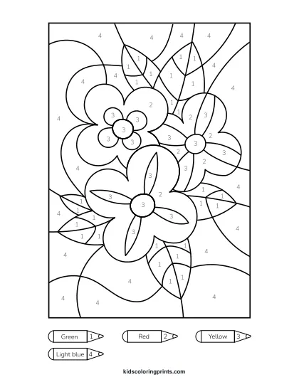 Flowers Color By Number Coloring Page With Multiple Flowers In A Loose Bouquet With Layered Petal Designs.
