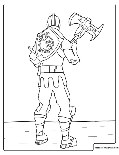 Fortnite Black Knight Coloring Page From Back With Pickaxe And Dragon Shield