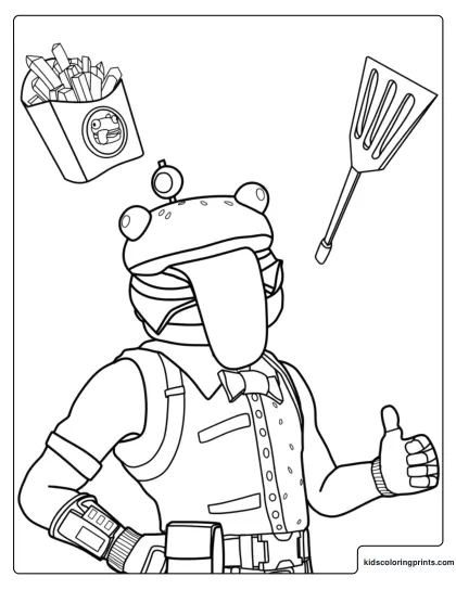 Fortnite Burger Boss Coloring Page With Fries Box And Spatula