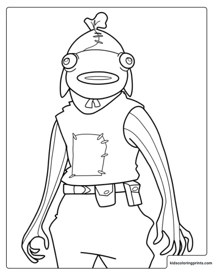 Fortnite Fishstick Coloring Page With Fish Head And Sleeveless Outfit