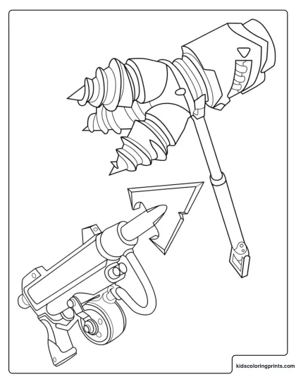 Fortnite Harpoon Gun And Rockbreaker Coloring Page With Two Tools