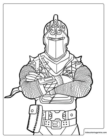Fortnite Knight Skin Coloring Page With Helmet Armor And Crossed Arms