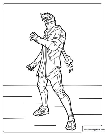 Fortnite Ninja Skin Coloring Page With Headband Hoodie And Flame Detail