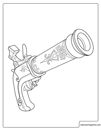Fortnite Pistola Flintlock Coloring Page With Ornate Barrel And Decorative Handle