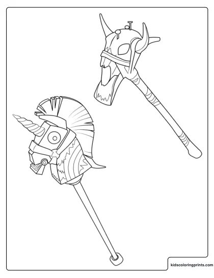 Fortnite Rainbow Smash And Death Valley Pickaxe Coloring Page With Two Pickaxes