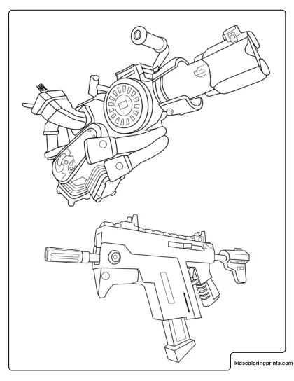 Fortnite Recycler Gun And Burst Smg Coloring Page With Two Weapons
