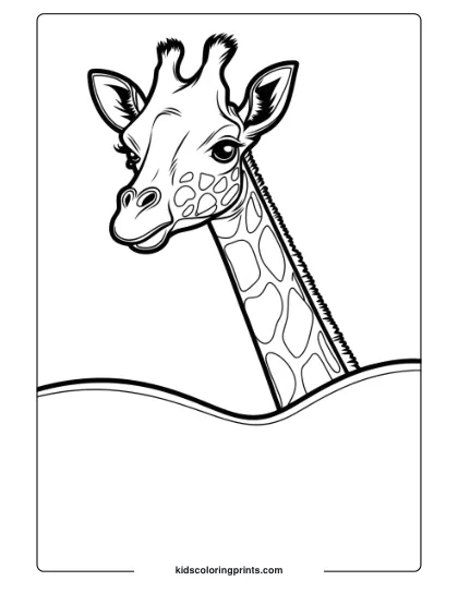 Giraffe Peeking Over Horizon In A Playful Coloring Page, Ideal For Imaginative Scenes.