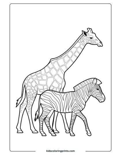 Giraffe And Zebra Together In A Classic Coloring Page, Great For African Wildlife Lovers.