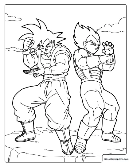 Goku And Vegeta Ready To Fight Coloring Page With Both Characters Raising Their Fists
