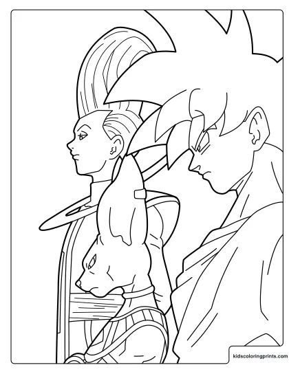 Goku Beerus And Whis Coloring Page In A Side View Portrait