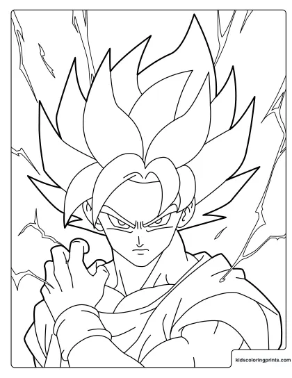 Goku Powering Up With An Energy Aura Coloring Page In A Close Up View