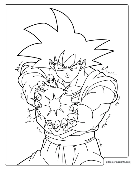 Goku Unleashing Kamehameha Coloring Page With Energy Between His Hands