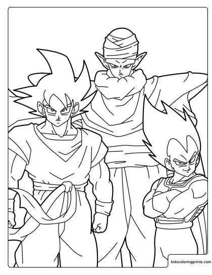 Goku Vegeta And Piccolo Coloring Page With Piccolo Standing Behind