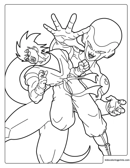 Goku Versus Frieza Coloring Page With Both Characters Midair