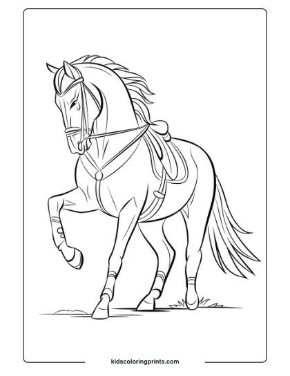 A Majestic Dressage Horse, Side Profile With Graceful Mane, Ideal For Detailed Coloring.