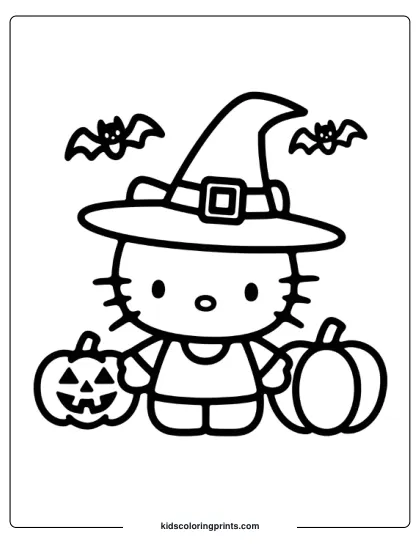 Halloween Hello Kitty Coloring Page