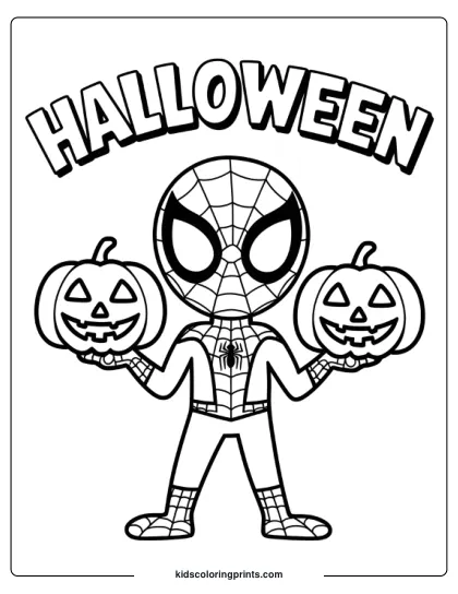 Adorable Halloween Spider-Man Coloring Page For Kids.