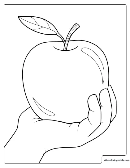 Hand Holding An Apple Coloring Page.