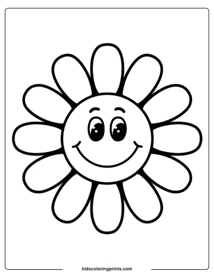 A Smiling Daisy With A Playful, Cheerful Expression, Perfect For Young Children To Color.